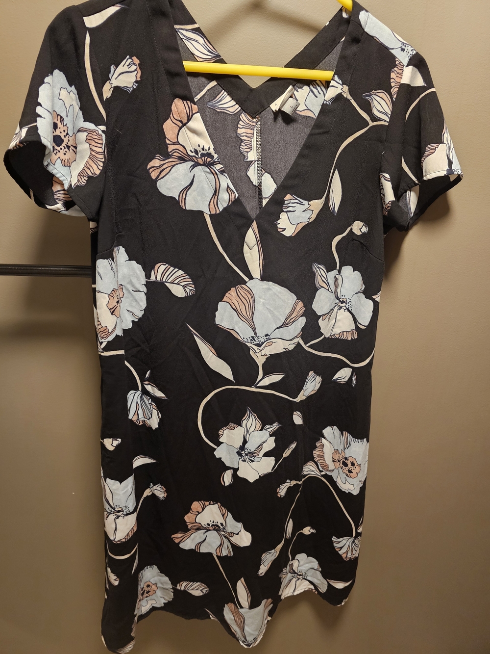 Black Floral V-Neck Women's Dress